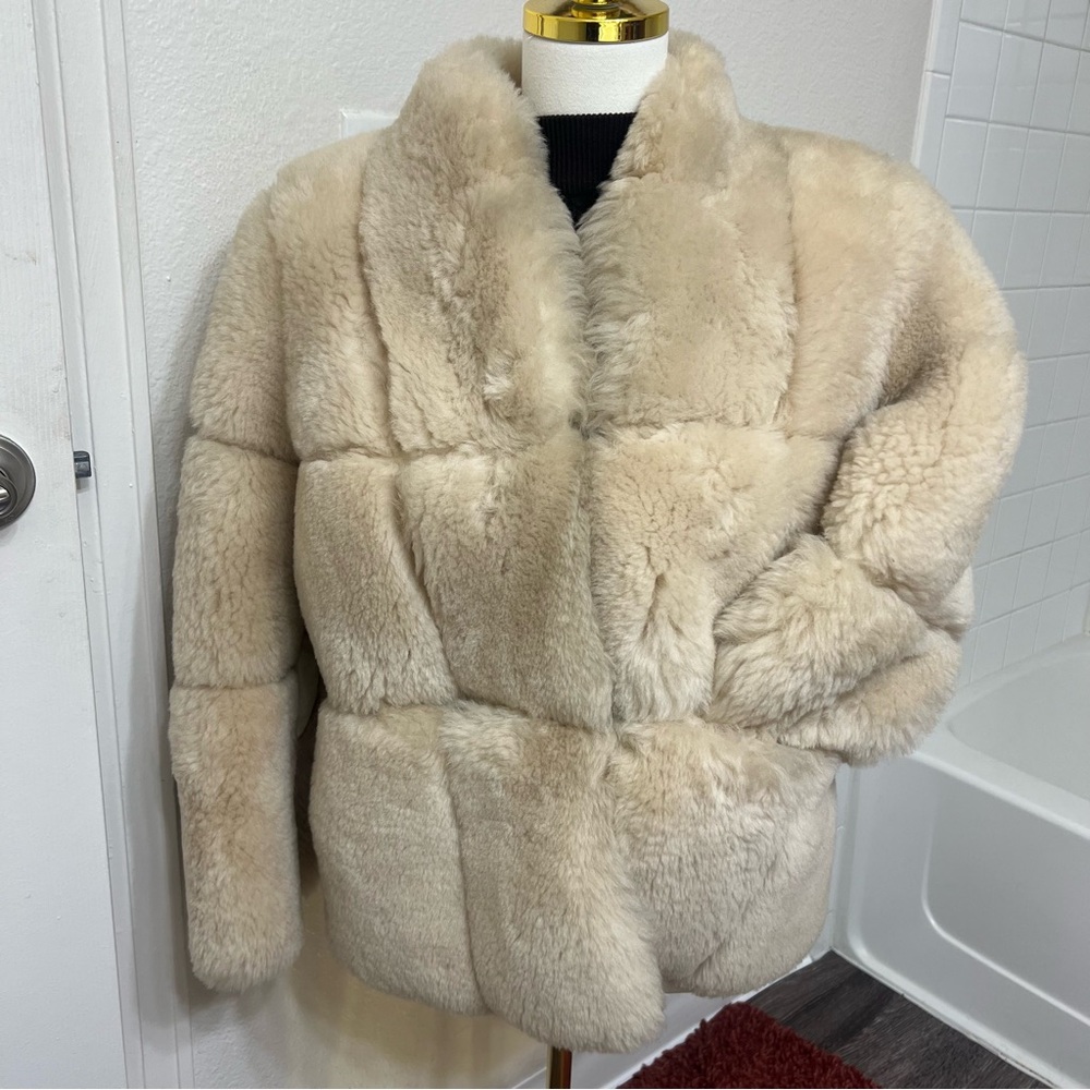 Vintage Dino Ricco cream/beige real lambskin / shearling fur coat jacket winter